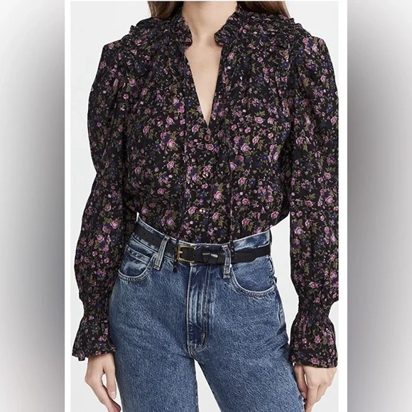 FREE PEOPLE MEANT TO BE FLORAL COTTON BLOUSE - Picture 2 of 12